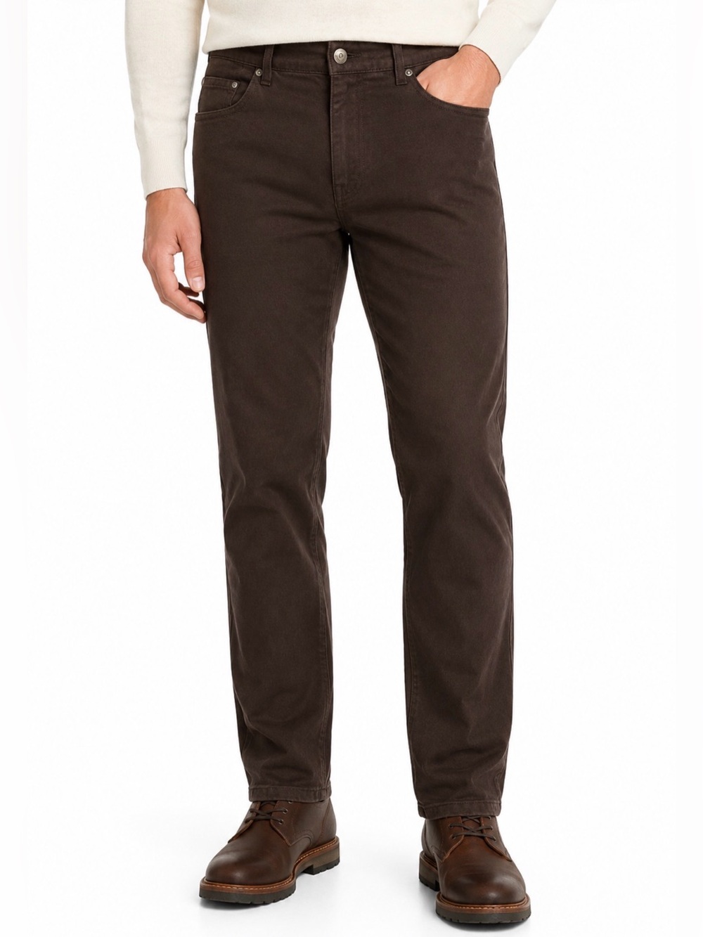 Peter Millar Brushed 100% Cotton Chocolate Brown Straight Leg Classic Pants 36